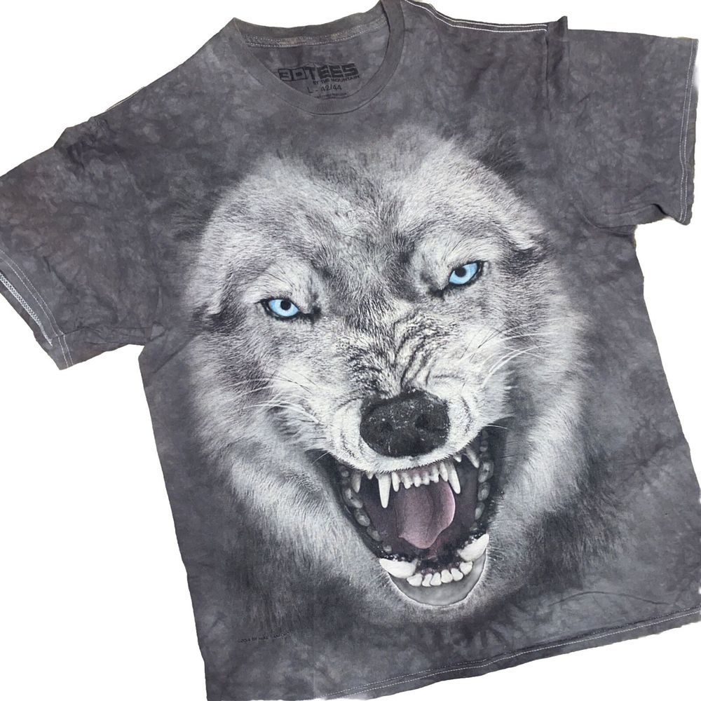 The Mountain Shirt Mens Large Tie Dye Gray Wolf 3D Graphic Wild Life Art Wolves